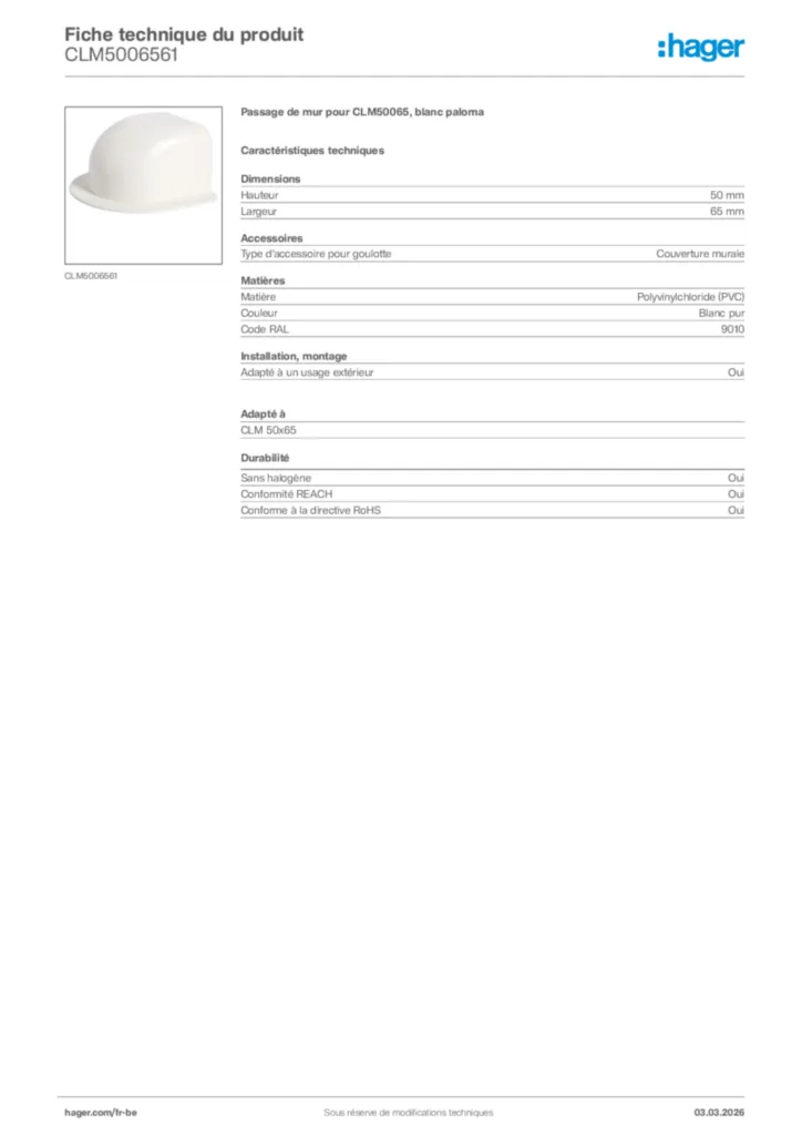 Image Hager Fiche technique du produit CLM5006561 | Hager Belgique