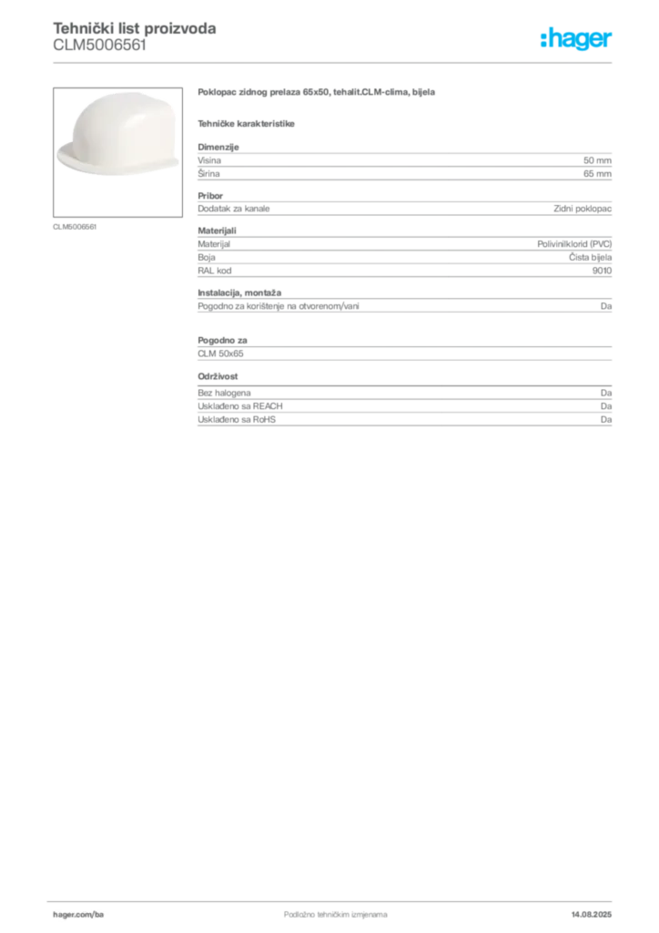 Slika Hager Product data sheet CLM5006561  | Hager