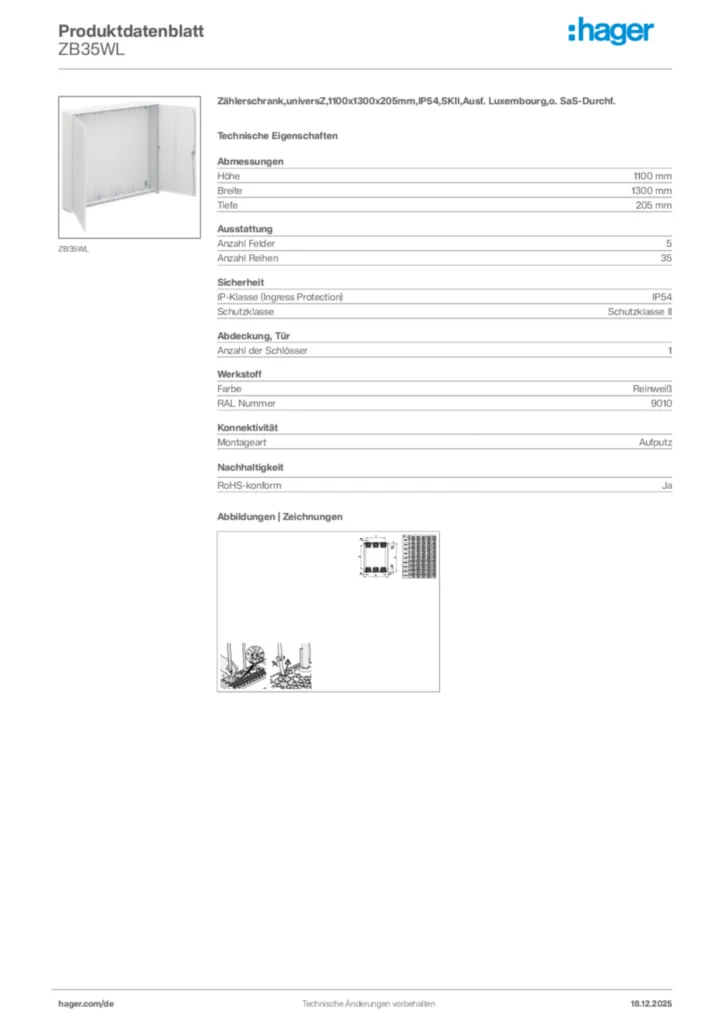 Bild Hager Produktdatenblatt ZB35WL | Hager Deutschland