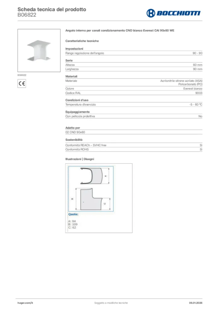 Immagine Bocchiotti Scheda tecnica del prodotto B06822 | Hager Italia
