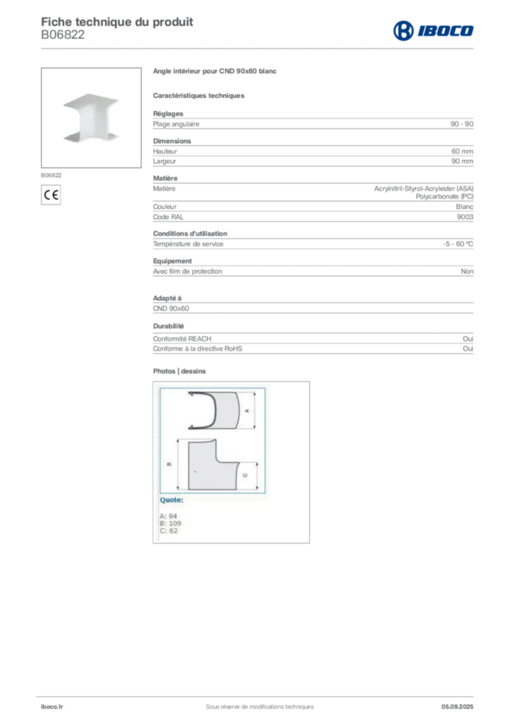 Image Iboco Fiche technique du produit B06822 | Hager France