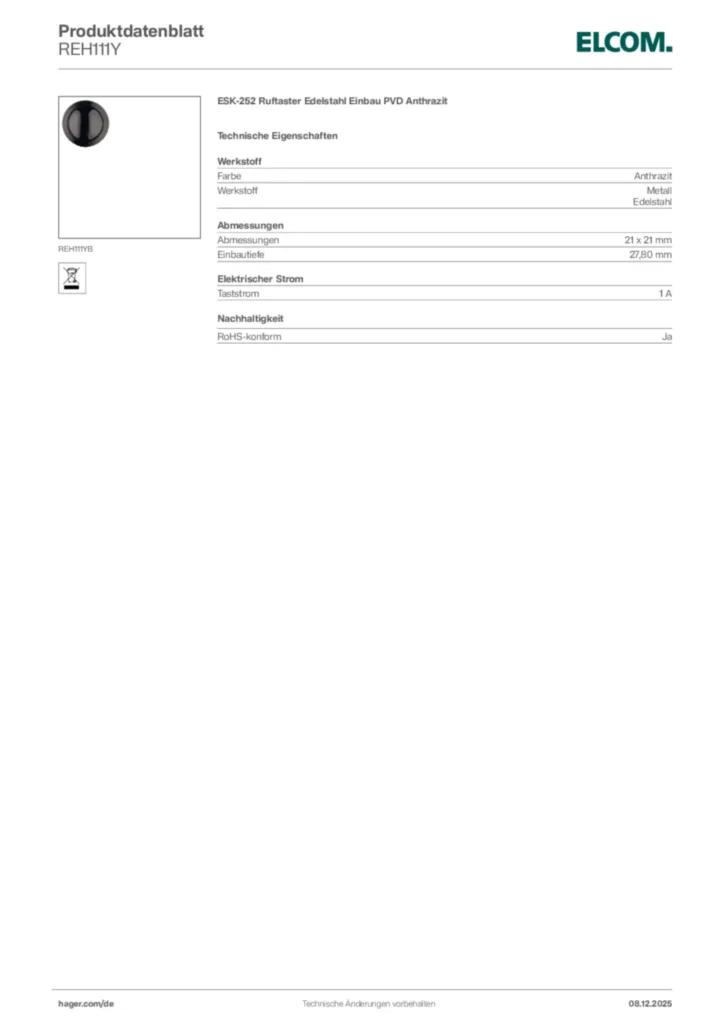 Elcom Produktdatenblatt REH111Y