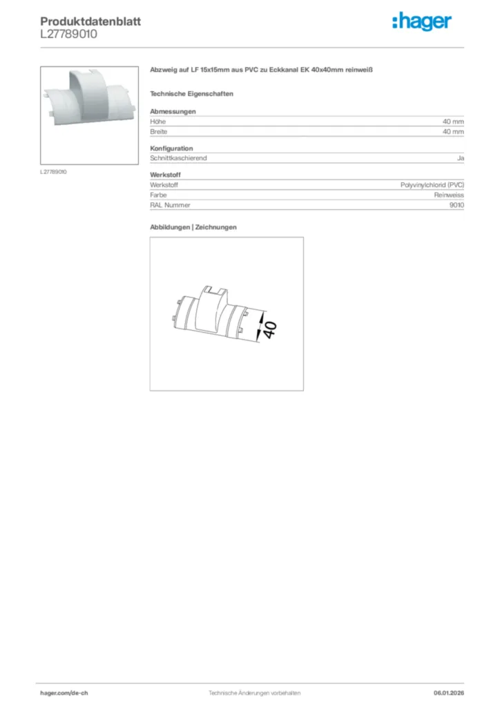 Bild Hager Produktdatenblatt L27789010 | Hager Schweiz