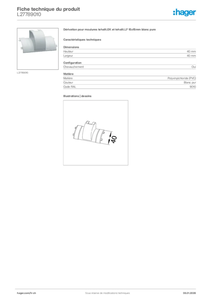 Image Hager Fiche technique du produit L27789010 | Hager Suisse