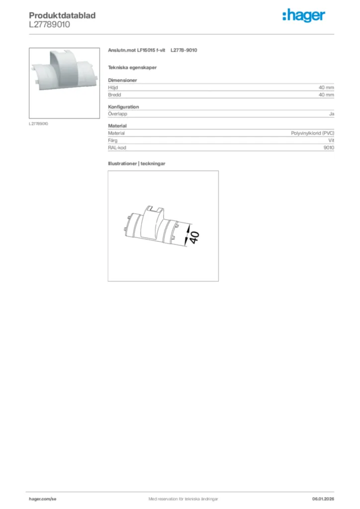 Bild Hager Produktdatablad L27789010 | Hager Sverige