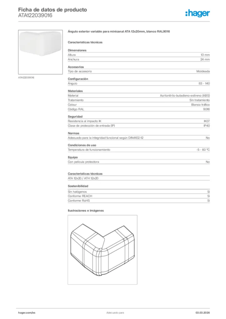 Imagen Hager Ficha de datos de producto ATA122039016 | Hager España