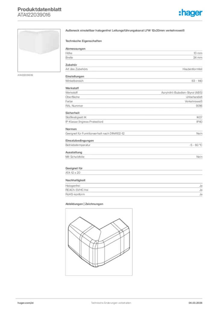 Bild Hager Produktdatenblatt ATA122039016 | Hager Deutschland