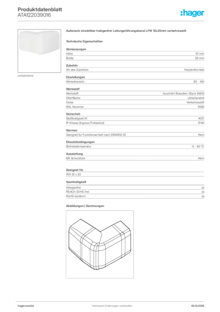 Bild Hager Produktdatenblatt ATA122039016 | Hager Deutschland