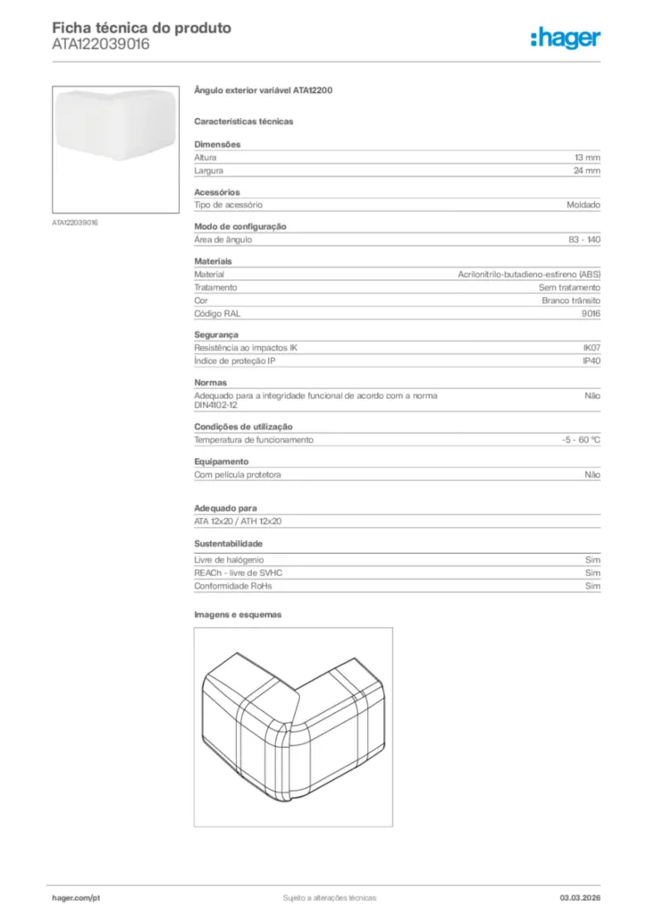 Imagem Hager Ficha técnica do produto ATA122039016 | Hager Portugal