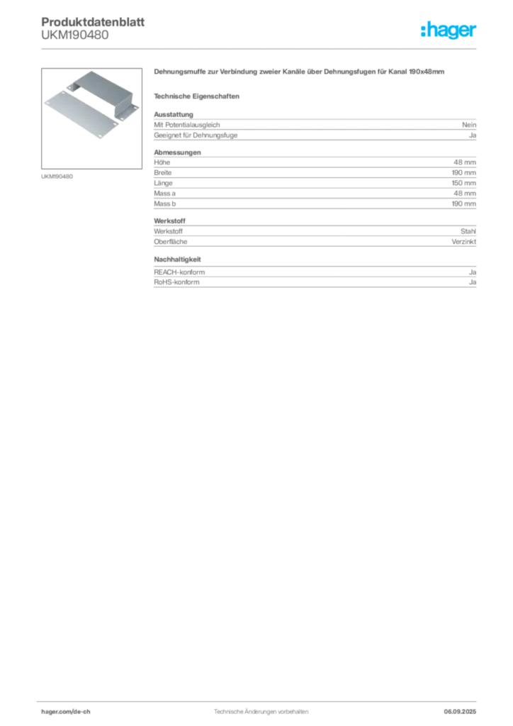 Bild Hager Produktdatenblatt UKM190480 | Hager Schweiz