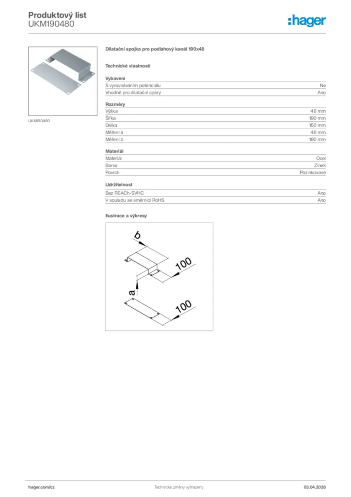 Obrázek Hager Product data sheet UKM190480 | Hager