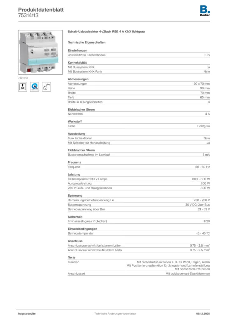 Bild Berker Produktdatenblatt 75314113 | Hager Deutschland