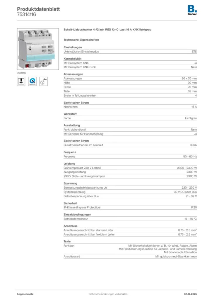 Bild Berker Produktdatenblatt 75314116 | Hager Deutschland