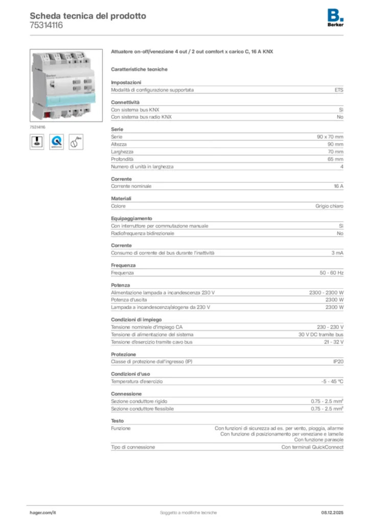 Immagine Berker Scheda tecnica del prodotto 75314116 | Hager Italia