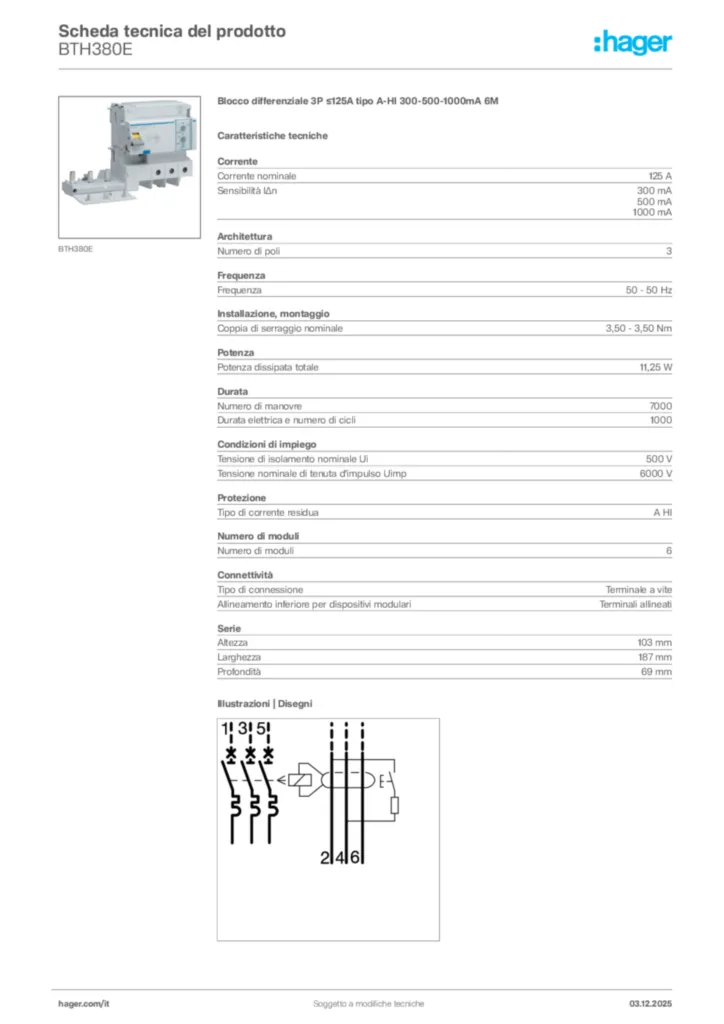 Immagine Hager Scheda tecnica del prodotto BTH380E | Hager Italia
