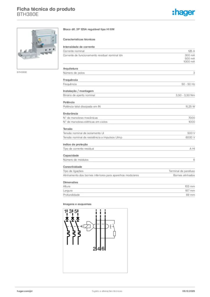 Imagem Hager Ficha técnica do produto BTH380E | Hager Portugal