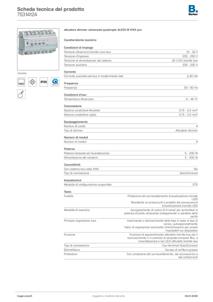 Immagine Berker Scheda tecnica del prodotto 75314124 | Hager Italia