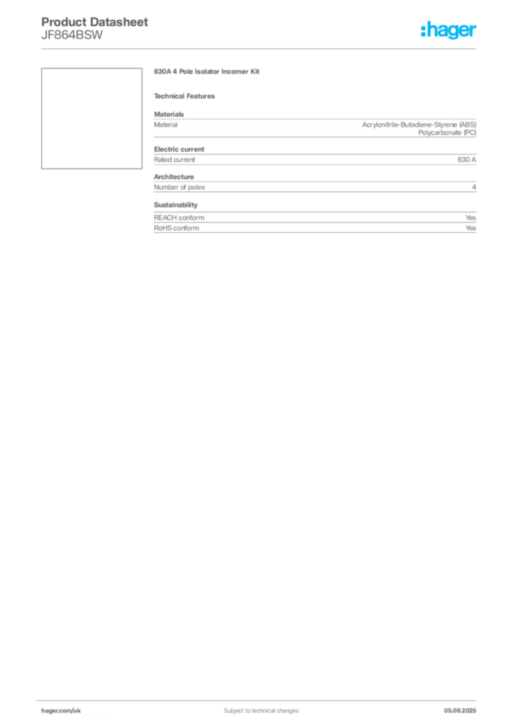 Image Hager Product data sheet JF864BSW  | Hager