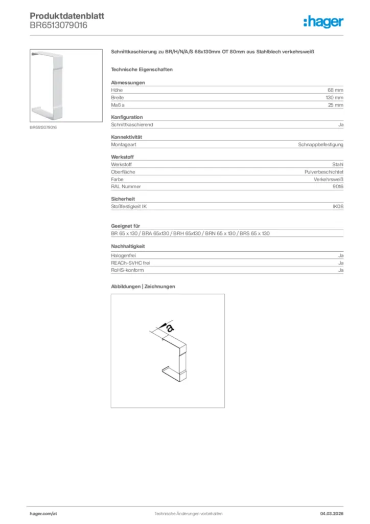 Bild Hager Produktdatenblatt BR6513079016 | Hager Deutschland