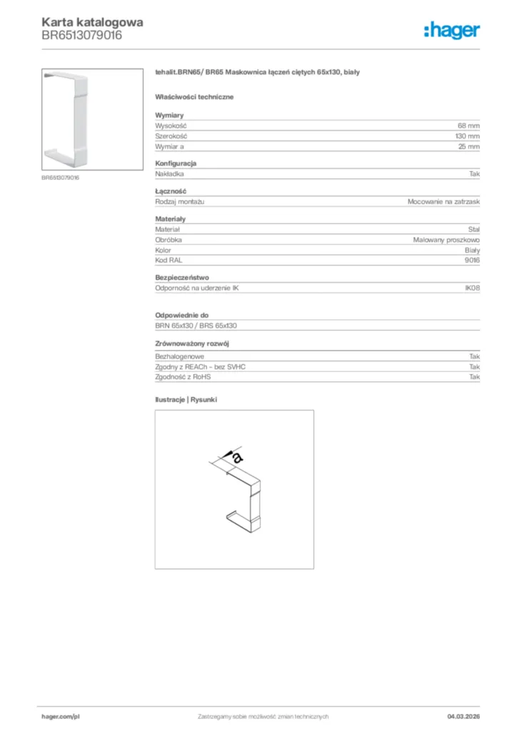 Zdjęcie Hager Karta katalogowa BR6513079016 | Hager Polska