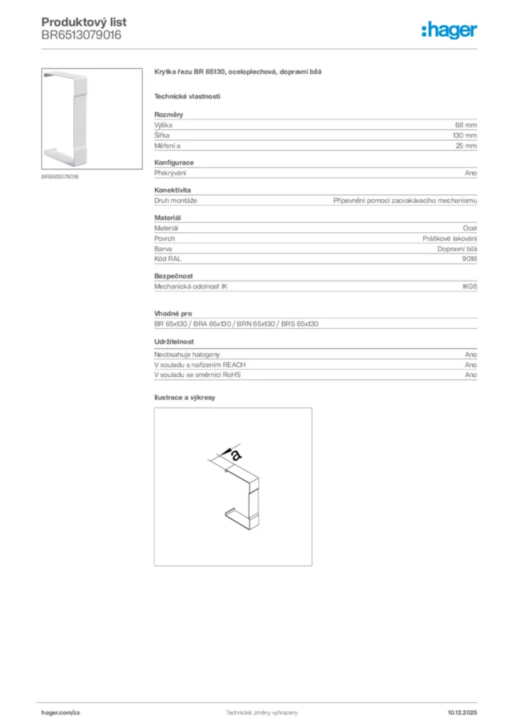 Obrázek Hager Produktový list BR6513079016 | Hager
