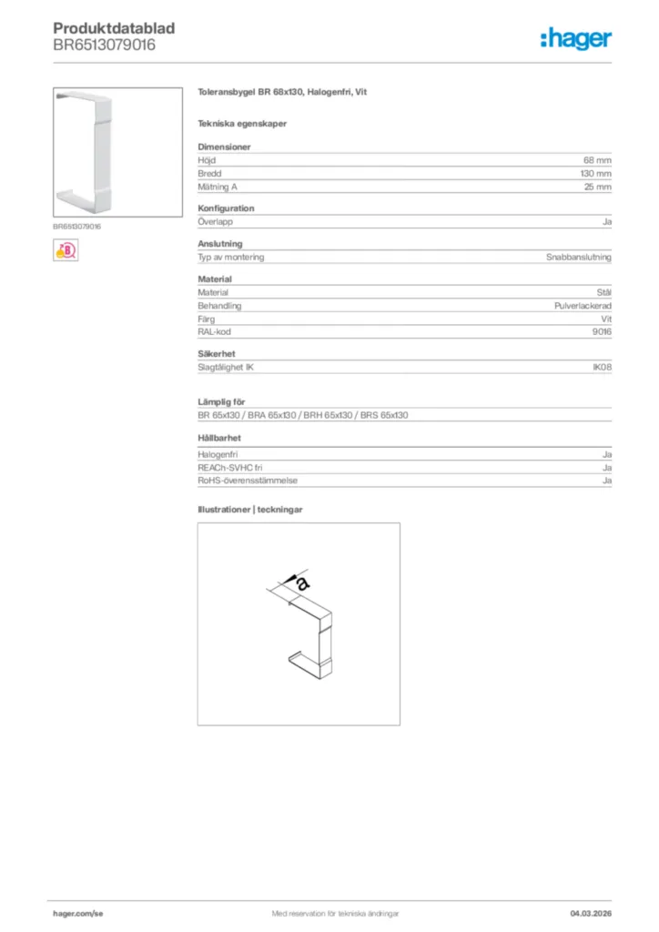 Bild Hager Produktdatablad BR6513079016 | Hager Sverige