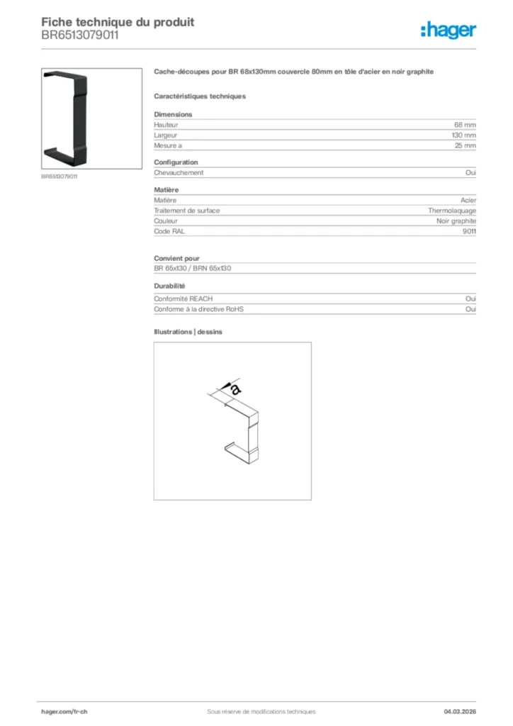 Image Hager Fiche technique du produit BR6513079011 | Hager Suisse