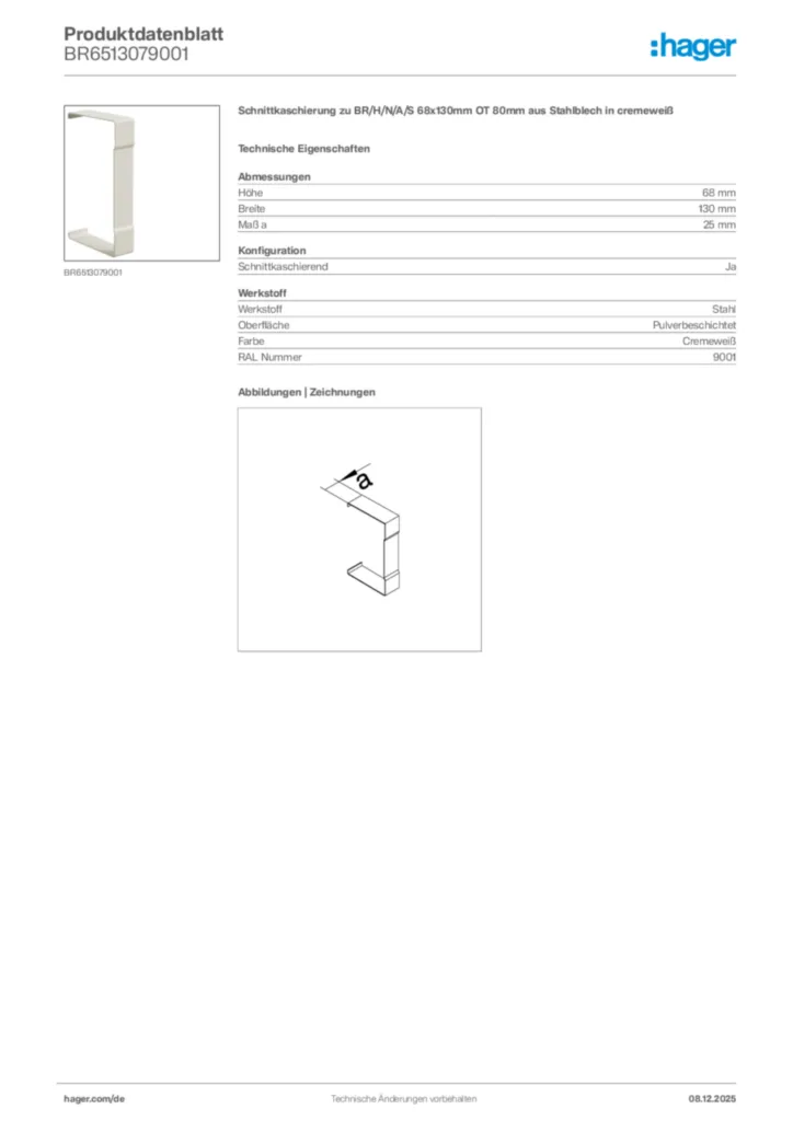 Bild Hager Produktdatenblatt BR6513079001 | Hager Deutschland