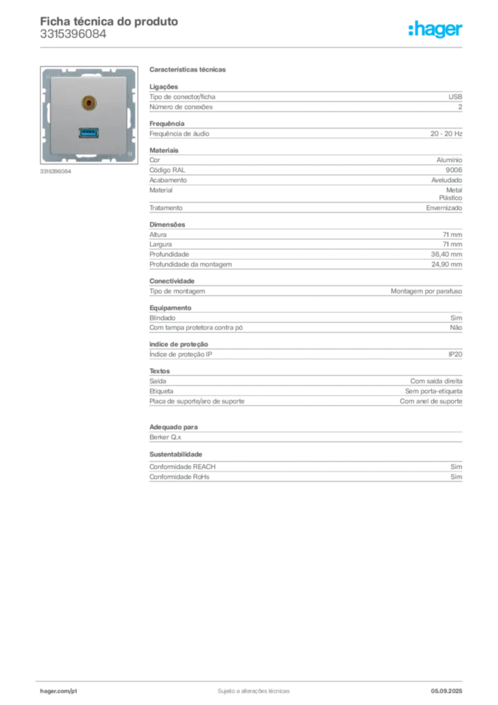 Imagem Hager Ficha técnica do produto 3315396084 | Hager Portugal