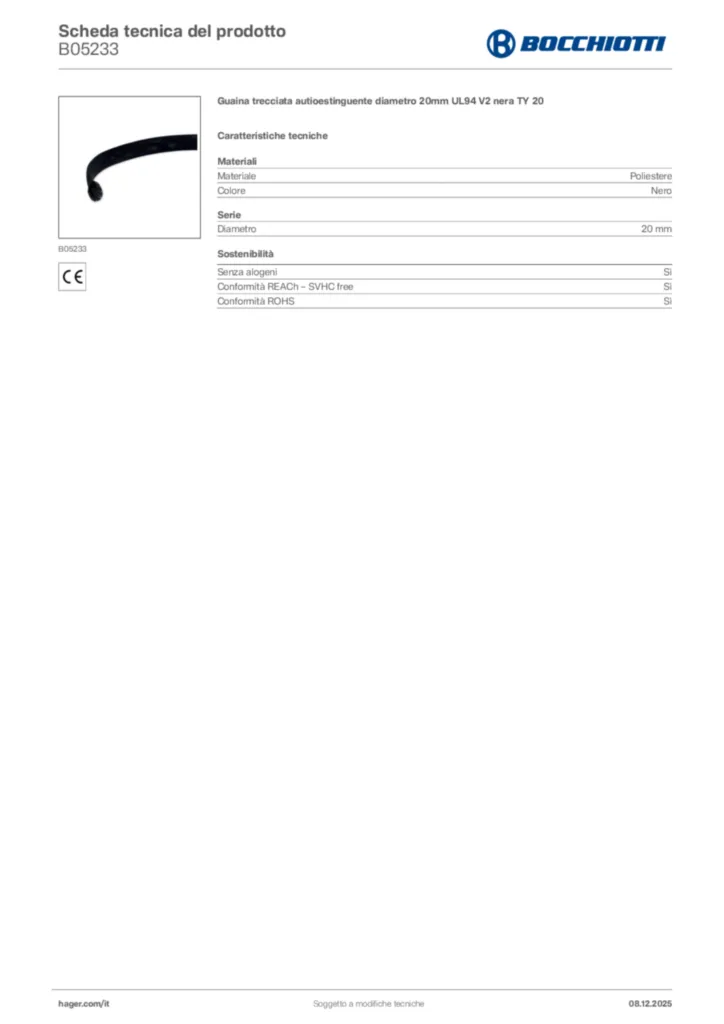 Immagine Bocchiotti Scheda tecnica del prodotto B05233 | Hager Italia