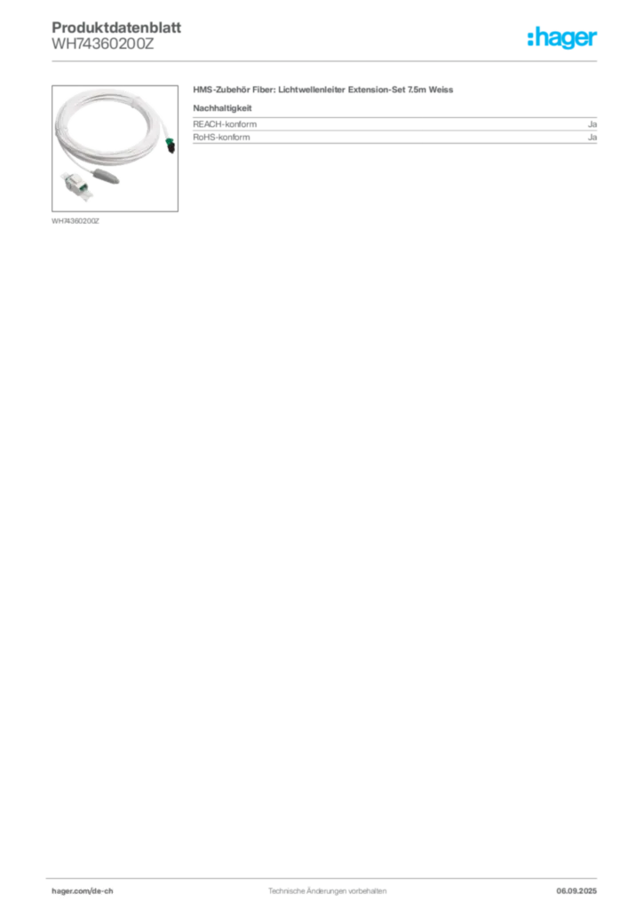 Bild Hager Produktdatenblatt WH74360200Z | Hager Schweiz