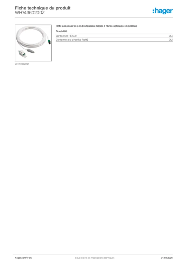 Image Hager Fiche technique du produit WH74360200Z | Hager Suisse