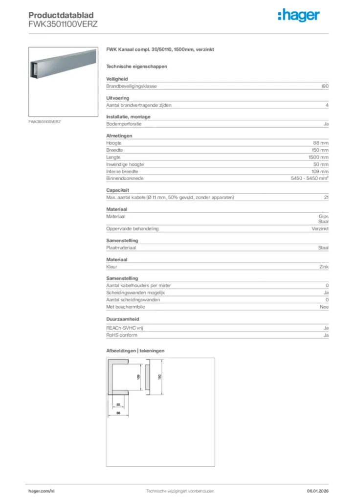 Afbeelding Hager Productdatablad FWK3501100VERZ | Hager Nederland