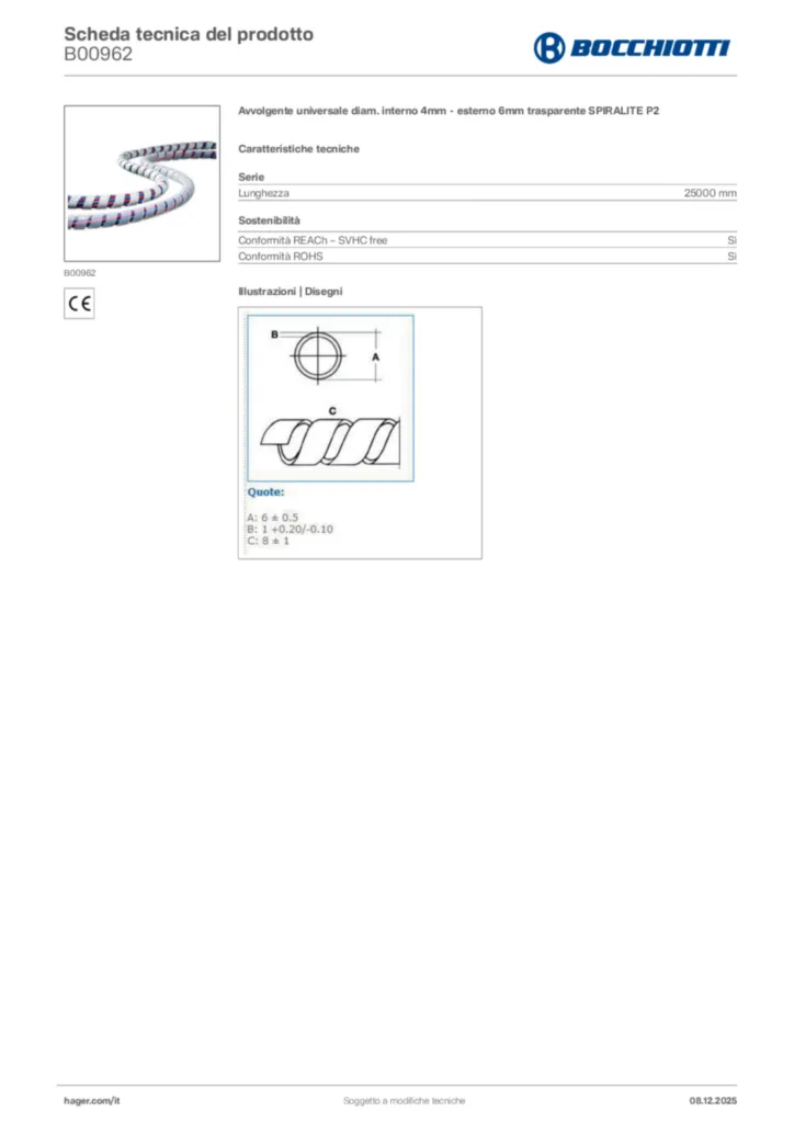 Immagine Bocchiotti Scheda tecnica del prodotto B00962 | Hager Italia