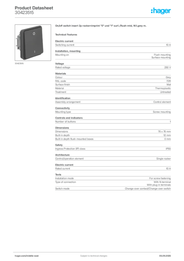 Image Hager Product data sheet 30423515  | Hager