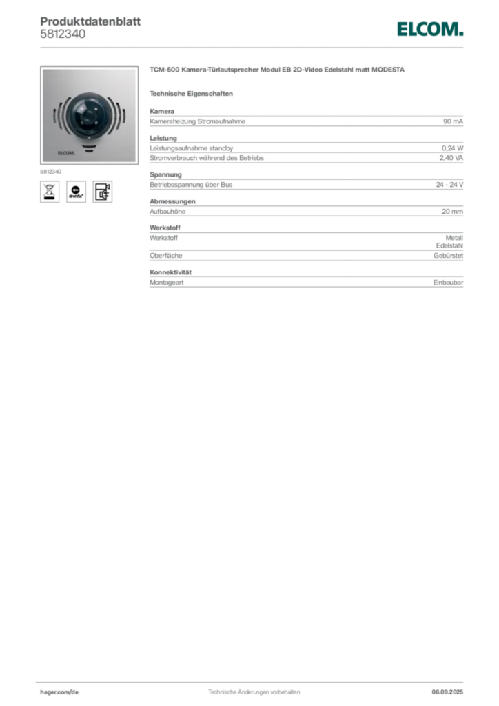 Bild Elcom Produktdatenblatt 5812340 | Hager Deutschland