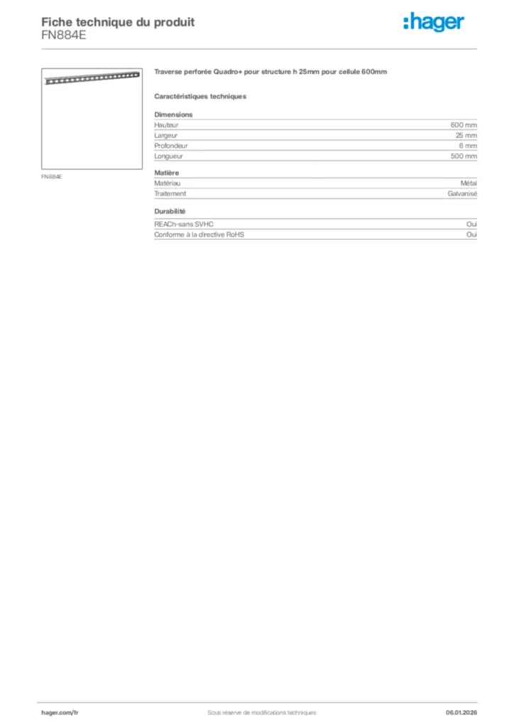 Image Hager Fiche technique du produit FN884E | Hager France