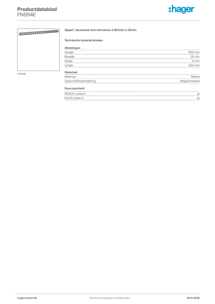 Afbeelding Hager Productdatablad FN884E | Hager Belgium