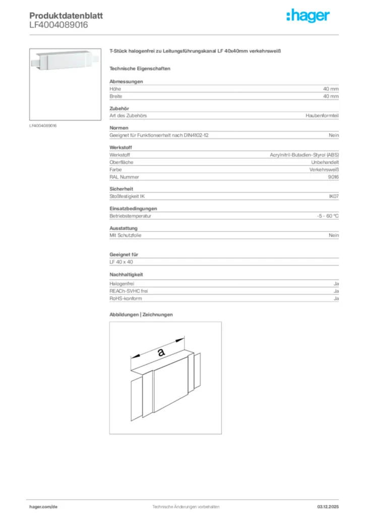 Bild Hager Produktdatenblatt LF4004089016 | Hager Deutschland