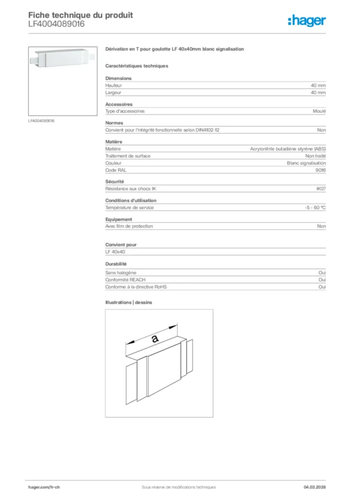 Image Hager Fiche technique du produit LF4004089016 | Hager Suisse