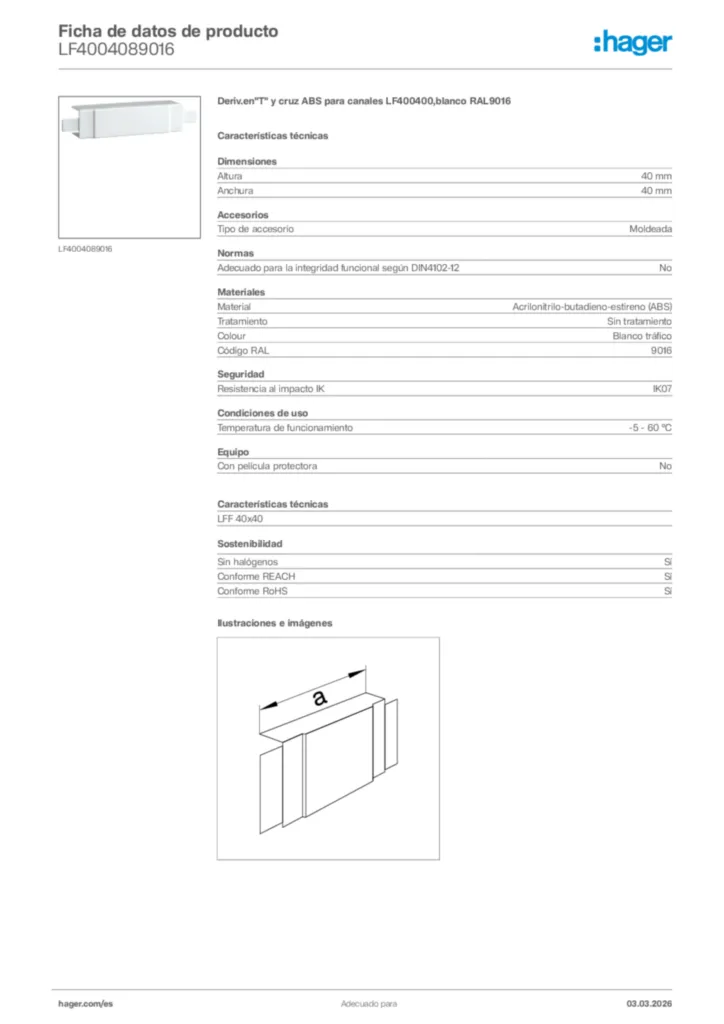 Imagen Hager Ficha de datos de producto LF4004089016 | Hager España