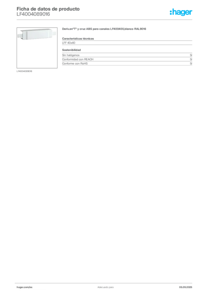 Imagen Hager Ficha de datos de producto LF4004089016 | Hager España