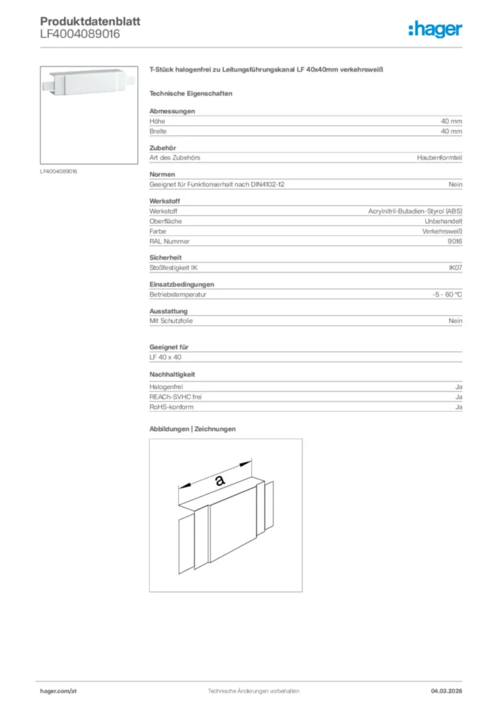 Bild Hager Produktdatenblatt LF4004089016 | Hager Deutschland