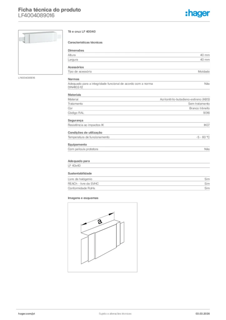 Imagem Hager Ficha técnica do produto LF4004089016 | Hager Portugal