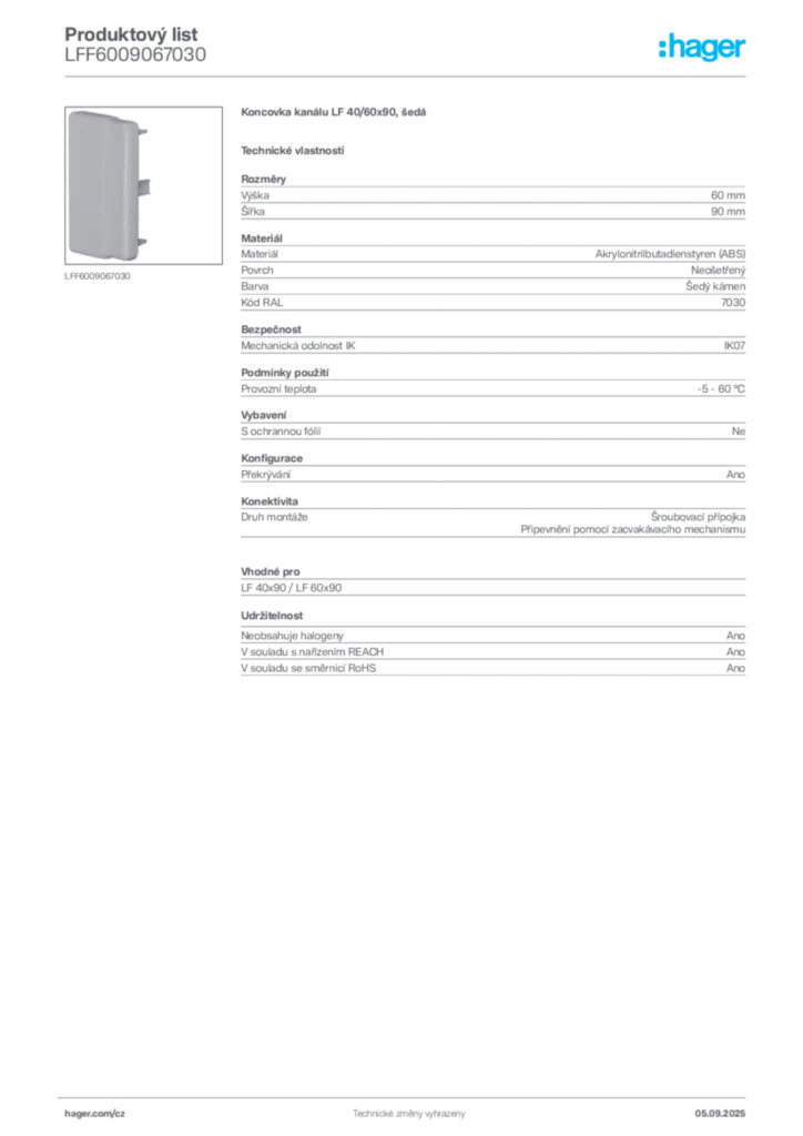 Obrázek Hager Produktový list LFF6009067030 | Hager