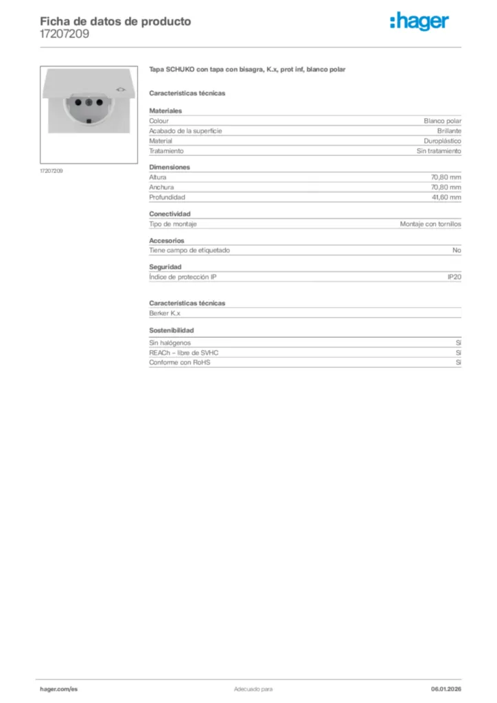 Imagen Hager Ficha de datos de producto 17207209 | Hager España