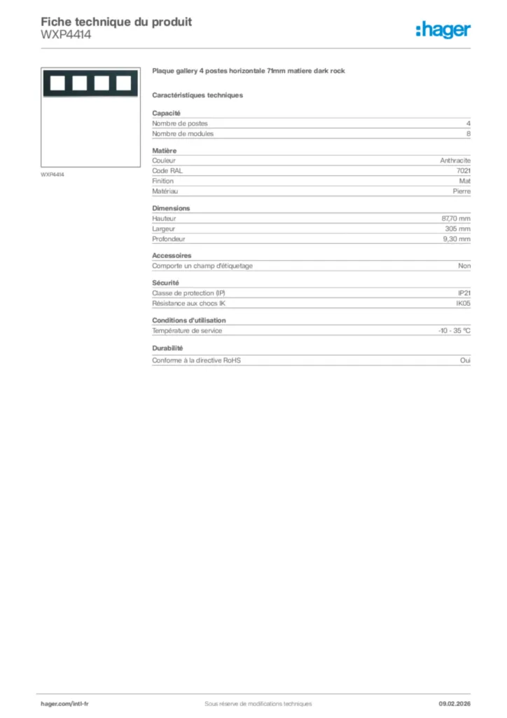 Image Hager Fiche technique du produit WXP4414 | Hager Afrique