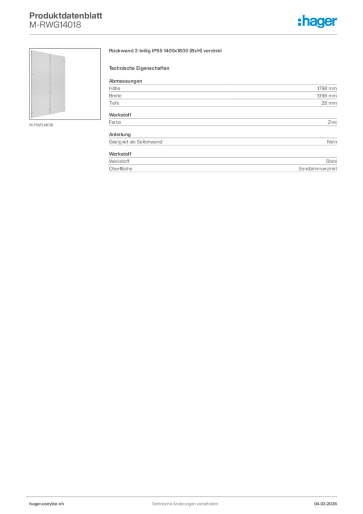 Bild Hager Produktdatenblatt M-RWG14018 | Hager Schweiz