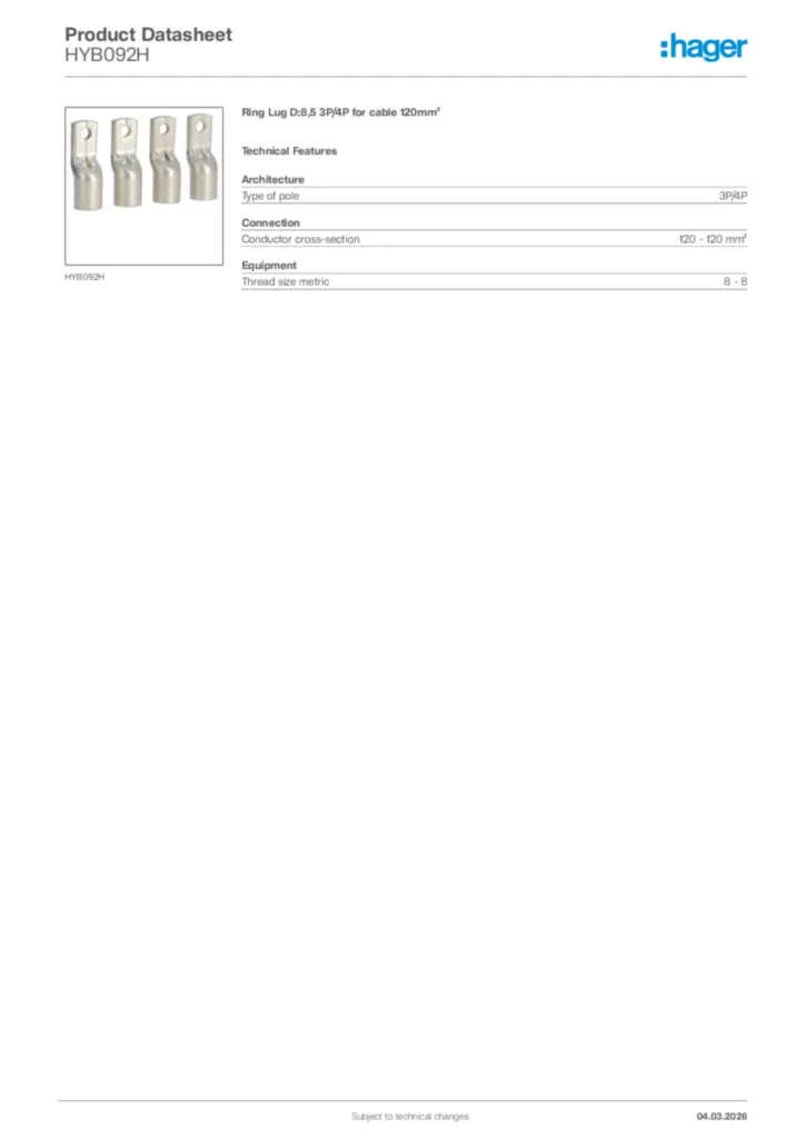 Image Hager Product data sheet HYB092H  | Hager Africa