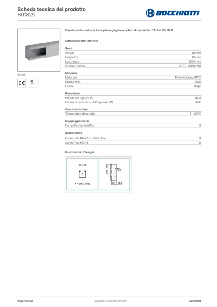 Immagine Bocchiotti Scheda tecnica del prodotto B01829 | Hager Italia